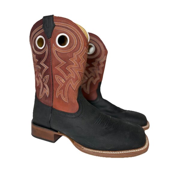 Justin Big News 11” Western Black Red Cowhide Boot Mens Size 13D FN7022 NEW